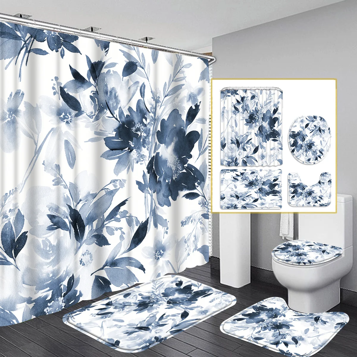 4pcs Ink Flower Shower Curtain Sets, Floral Plant Leaf Waterproof Bathroom Shower Curtain, Bath Mat, Toilet Lid Rug, Non-Slip U
4pcs Ink Flower Shower Curtain Sets, Floral Plant Leaf Waterproof Bathroom Shower Curtain, Bath Mat, Toilet Lid Rug, Non-Slip U