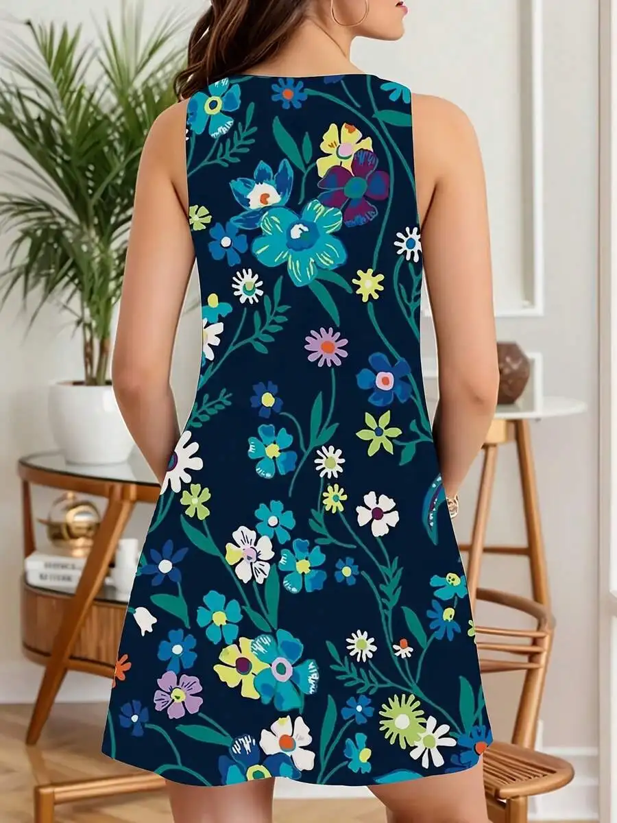 Women Sleeveless Floral Print Summer Casual Dress For Beach Vacation
Women Sleeveless Floral Print Summer Casual Dress For Beach Vacation