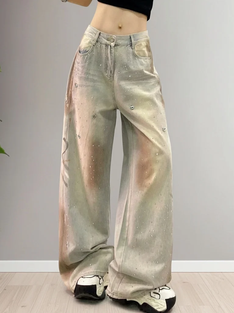 Retro Washed Glittering Graffiti Denim Pants High Waist Loose Wide Leg Women's Casual Trousers Summer Breathable Zipper Fly
Retro Washed Glittering Graffiti Denim Pants High Waist Loose Wide Leg Women's Casual Trousers Summer Breathable Zipper Fly