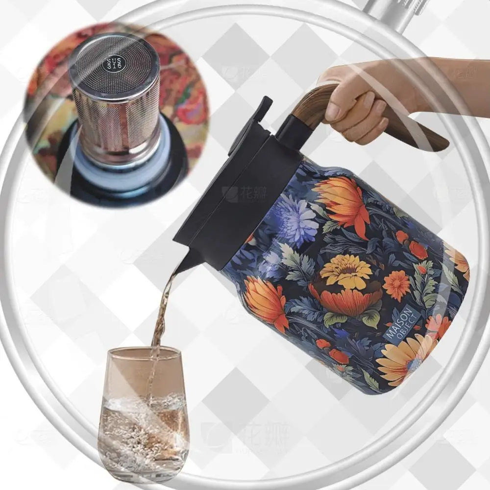 1000ml Floral Pattern Teapot Stainless Steel Mini Hot Coffee Pot Built-in Infuser Tea Separation Water Bottle for Hot Drinks
1000ml Floral Pattern Teapot Stainless Steel Mini Hot Coffee Pot Built-in Infuser Tea Separation Water Bottle for Hot Drinks