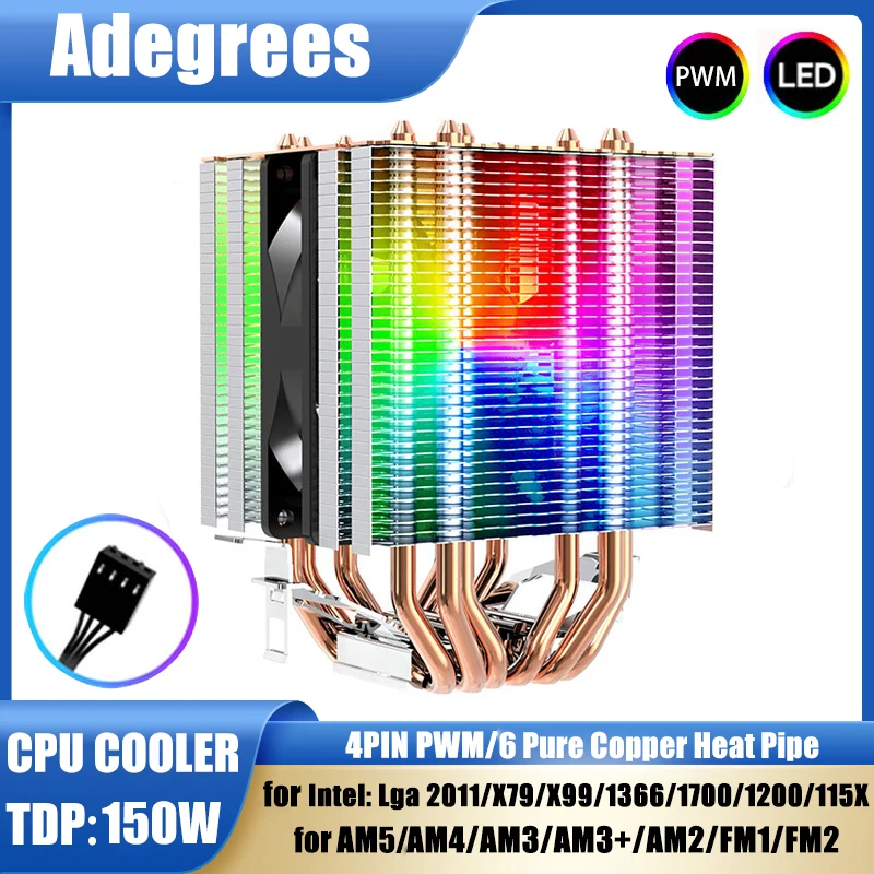 Кулер для процессора, 4-контактный ШИМ ПК-процессор, 6 тепловых трубок, вентилятор для процессора Intel LGA 1700 1200 1150 1151 1155 X79 X99 AM3 AM4 AM5
Кулер для процессора, 4-контактный ШИМ ПК-процессор, 6 тепловых трубок, вентилятор для процессора Intel LGA 1700 1200 1150 1151 1155 X79 X99 AM3 AM4 AM5