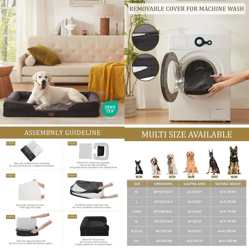 XL Orthopedic Dog Bed, Waterproof Sofa for Large Dogs, Egg Foam Couch with Removable, Washable Cover & Nonslip Base, Black
XL Orthopedic Dog Bed, Waterproof Sofa for Large Dogs, Egg Foam Couch with Removable, Washable Cover & Nonslip Base, Black