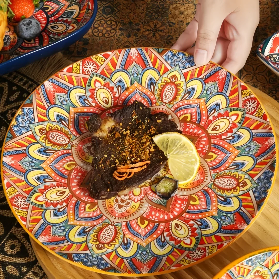 Bohemian-style Round Ceramic Plate Creative Shallow High-end Exquisite Steak 10-inch Pasta Plate
Bohemian-style Round Ceramic Plate Creative Shallow High-end Exquisite Steak 10-inch Pasta Plate