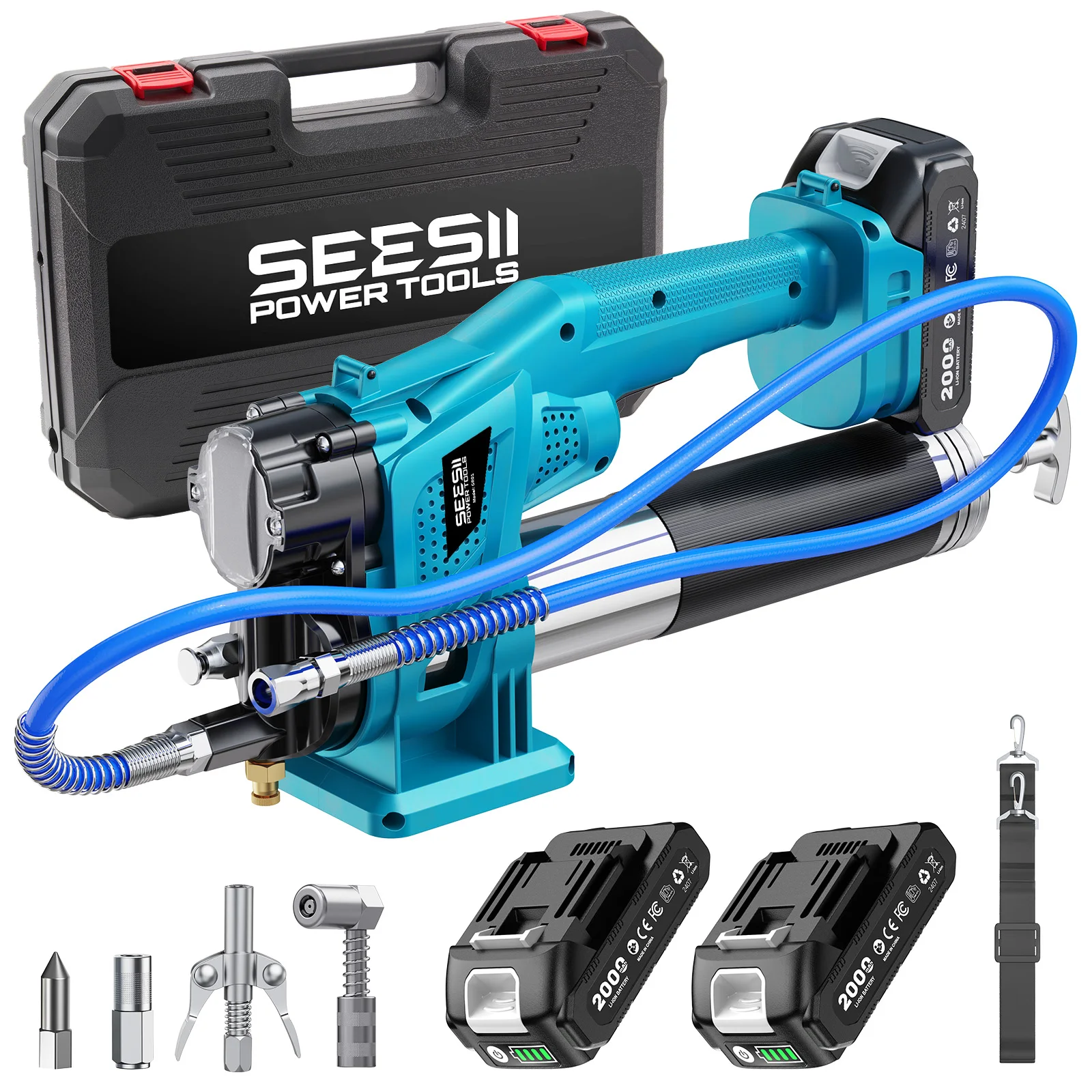 SEESII 10000PSI Electric Grease Gun Cordless Auto Oil Change Kit 4.6 Oz/min 2*2.0Ah Battery Powered 39.4' Long Flexible Hose
SEESII 10000PSI Electric Grease Gun Cordless Auto Oil Change Kit 4.6 Oz/min 2*2.0Ah Battery Powered 39.4' Long Flexible Hose