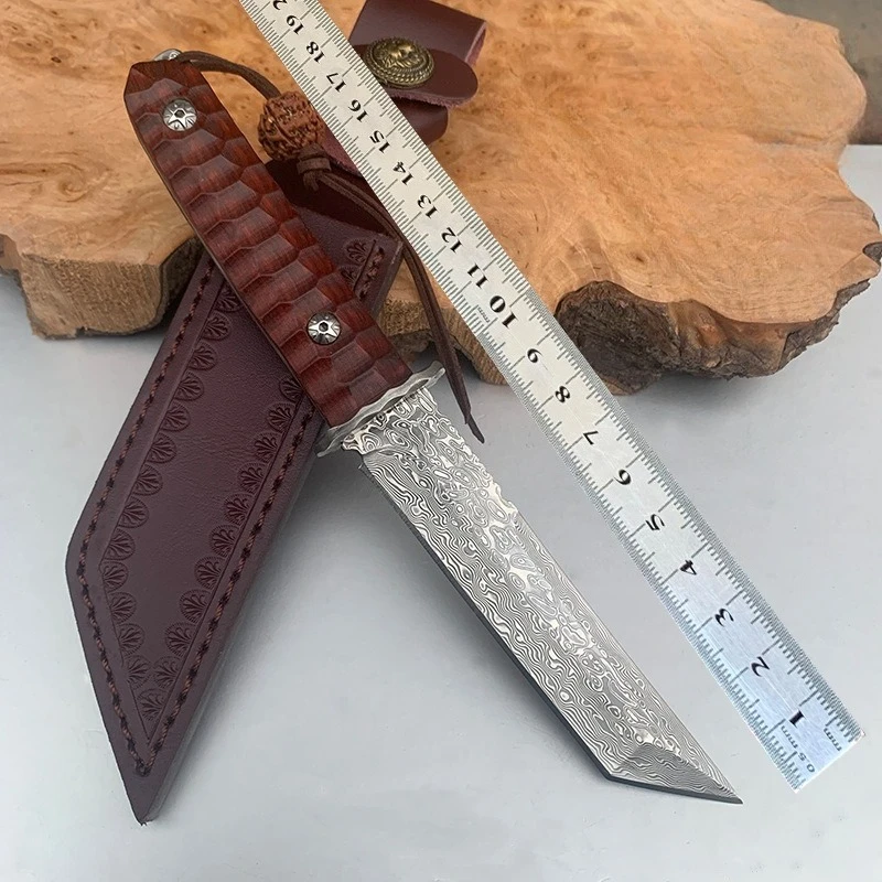 RHON VG10 Damascus Steel Outdoor Fixed Blade Knife Tanto Blade Straight Intergral Survival Knives with Leather Protect Sheath
RHON VG10 Damascus Steel Outdoor Fixed Blade Knife Tanto Blade Straight Intergral Survival Knives with Leather Protect Sheath