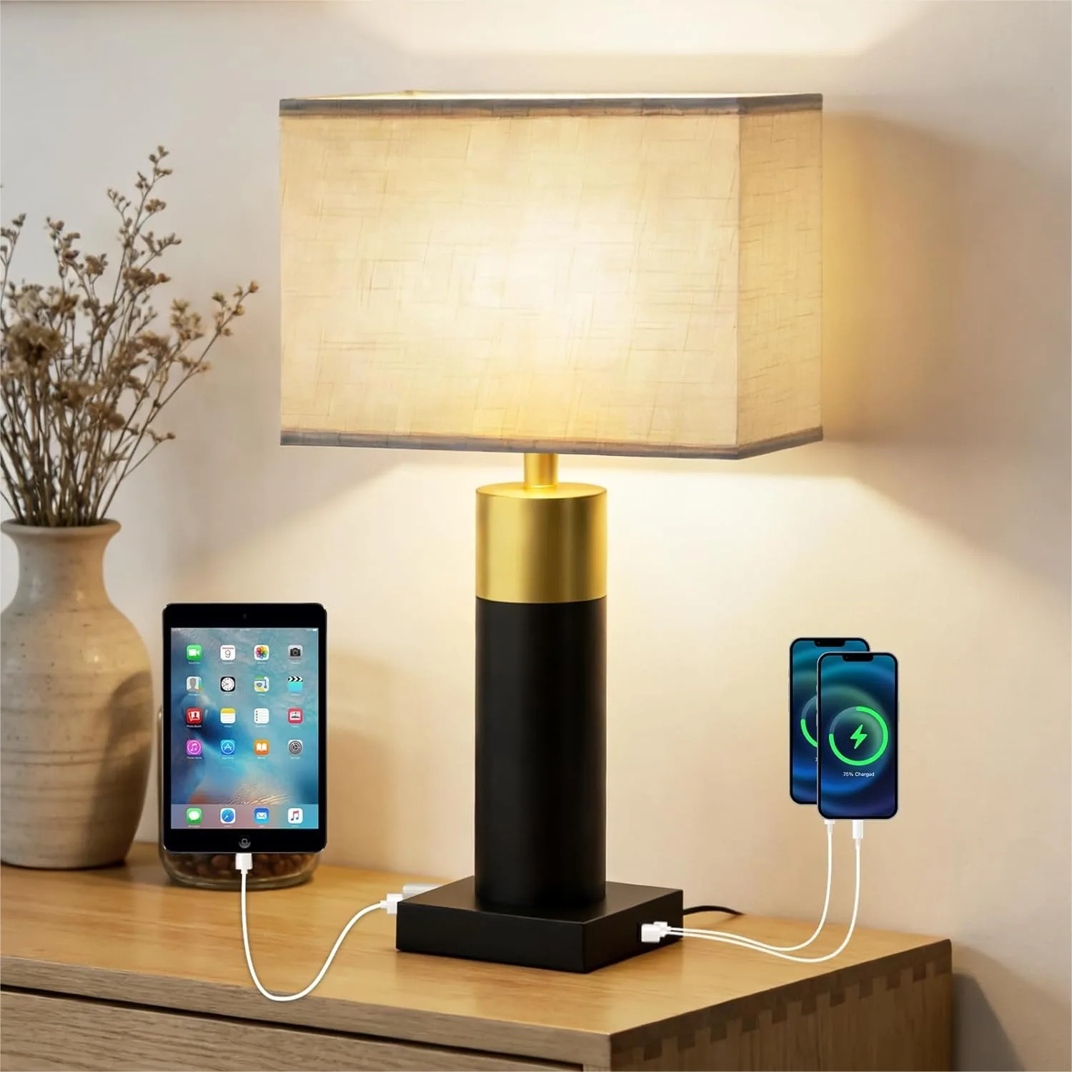 Table Lamps for Living Room 3-Way Dimmable Touch Bedside Lamp with USB-C & AC Outlet, 22" Modern Desk Lamp for Bedroom
Table Lamps for Living Room 3-Way Dimmable Touch Bedside Lamp with USB-C & AC Outlet, 22" Modern Desk Lamp for Bedroom