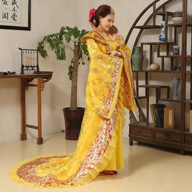 Oriental Traditional Hanfu Apparel Ancient China Long Tail Costume Noble Consort Trails Tang Dynasty Empress Performance Dress
Oriental Traditional Hanfu Apparel Ancient China Long Tail Costume Noble Consort Trails Tang Dynasty Empress Performance Dress