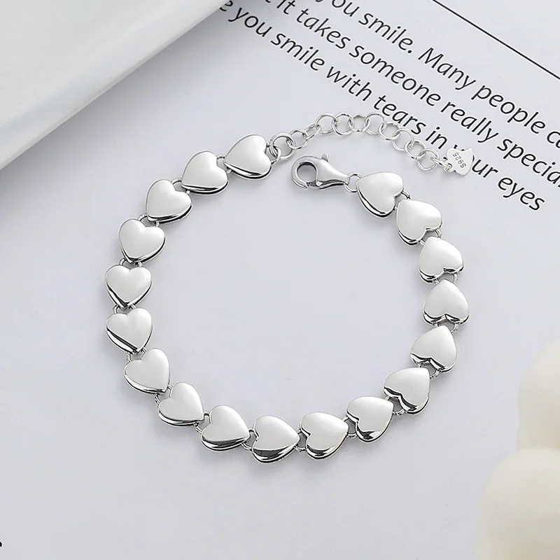 S925 Sterling Silver Korean Version Of Creative Personality Flat Love Splicing Chain Girl Heart Trend Versatile Bracelet Women
S925 Sterling Silver Korean Version Of Creative Personality Flat Love Splicing Chain Girl Heart Trend Versatile Bracelet Women