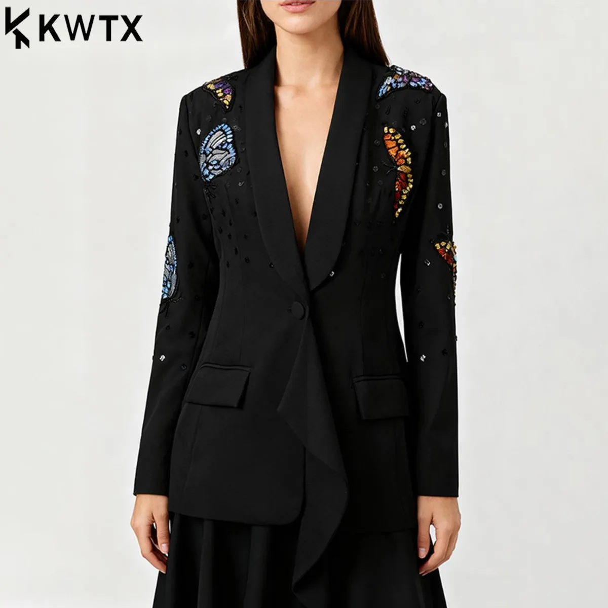KWTX 2025 Fashion Spliced Beading Irregular Blazers for Women Lapel Long Sleeves Patchwork Sequins Elegant Blazer Female New
KWTX 2025 Fashion Spliced Beading Irregular Blazers for Women Lapel Long Sleeves Patchwork Sequins Elegant Blazer Female New