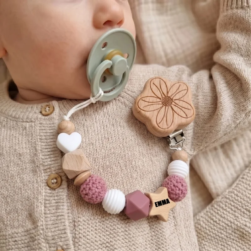 Custom Name Baby Pacifier Clip Personalized Silicone Wooden Beads Dummy Chain Crochet Flower Infant Teether Holder Shower Gift
Custom Name Baby Pacifier Clip Personalized Silicone Wooden Beads Dummy Chain Crochet Flower Infant Teether Holder Shower Gift