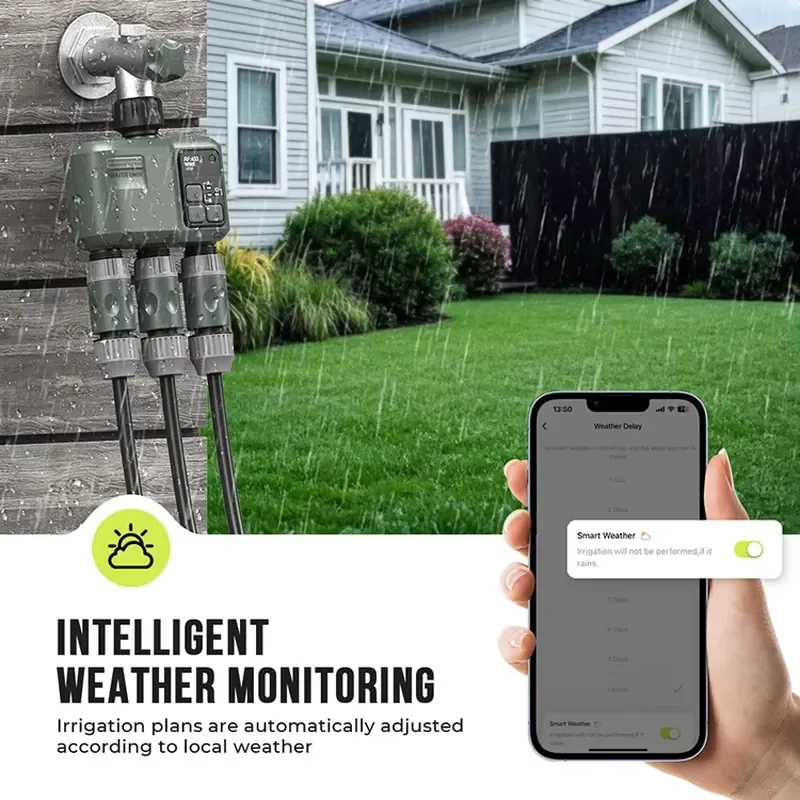 New Design Three Outlet Smart RF WIFI Wireless Water Timer Garden Watering Irrigation System for Outdoor Use HCT-638-HCG-003
New Design Three Outlet Smart RF WIFI Wireless Water Timer Garden Watering Irrigation System for Outdoor Use HCT-638-HCG-003