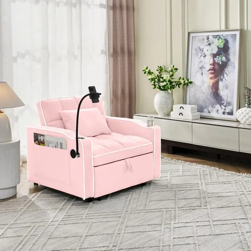 Convertible Sleeper Chair Sofa Bed, Adjustable Pull-Out Sofa for Small Spaces, 3-in-1 Folding Sofa with Multi-Pockets in Pink,
Convertible Sleeper Chair Sofa Bed, Adjustable Pull-Out Sofa for Small Spaces, 3-in-1 Folding Sofa with Multi-Pockets in Pink,