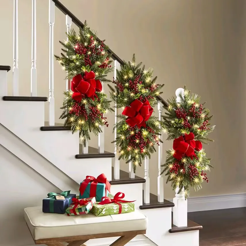 Nordic new Christmas bow door hanging decoration staircase home scene layout
Nordic new Christmas bow door hanging decoration staircase home scene layout