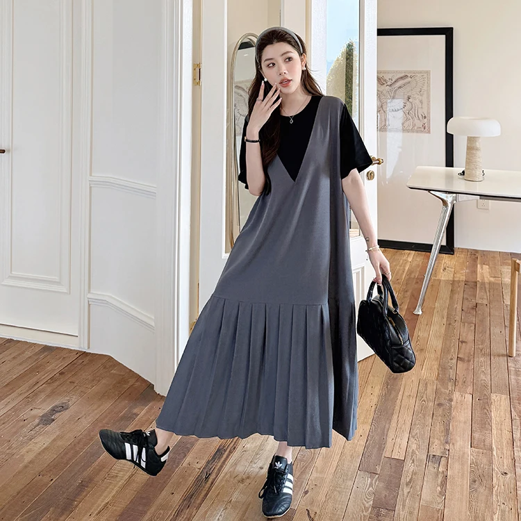 Slimming Long plus Size Summer 2026 New Style Short Sleeve Color Block Cool Feeling High-End Feeling Fake Two-Piece Dress
Slimming Long plus Size Summer 2026 New Style Short Sleeve Color Block Cool Feeling High-End Feeling Fake Two-Piece Dress