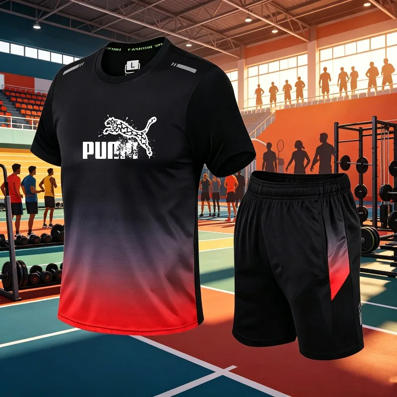 Unisex sports and leisure T-shirt, quick drying breathable T-shirt, trendy print, short sleeved+shorts set
Unisex sports and leisure T-shirt, quick drying breathable T-shirt, trendy print, short sleeved+shorts set
