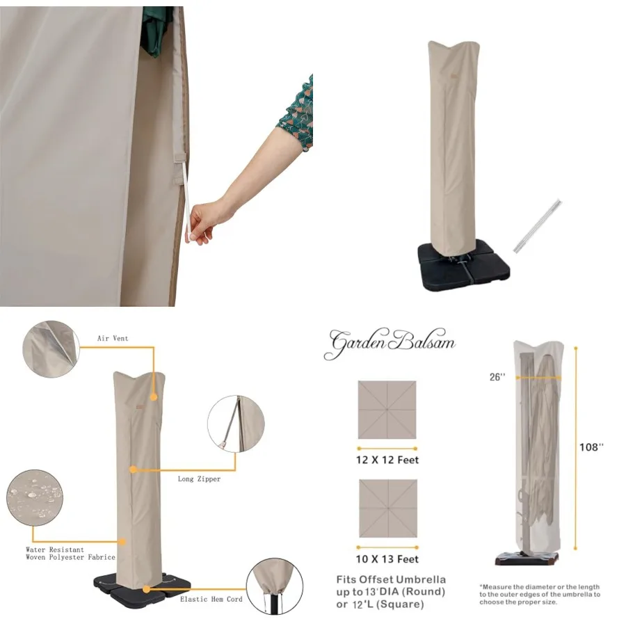 Patio Umbrella Cover for 9Feet to 13Feet Offset Umbrella, Water Resistant, Curved Cantilever and Straight Pole Parasol Outdoor
Patio Umbrella Cover for 9Feet to 13Feet Offset Umbrella, Water Resistant, Curved Cantilever and Straight Pole Parasol Outdoor