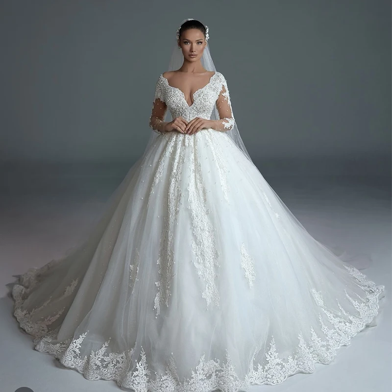 Graceful Wedding Dress Organza With Embroidery Lace Pearls Princess Ball Gown O-Neck Customized Fullsleeve Robe De Mariee Button
Graceful Wedding Dress Organza With Embroidery Lace Pearls Princess Ball Gown O-Neck Customized Fullsleeve Robe De Mariee Button