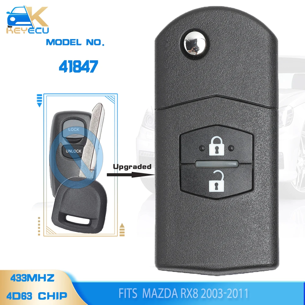 KEYECU Model No. 41847 433MHz 4D63 Chip Upgraded Flip Remote Car Key 2 Button for Mazda RX8 2003-2011 Visteon
KEYECU Model No. 41847 433MHz 4D63 Chip Upgraded Flip Remote Car Key 2 Button for Mazda RX8 2003-2011 Visteon