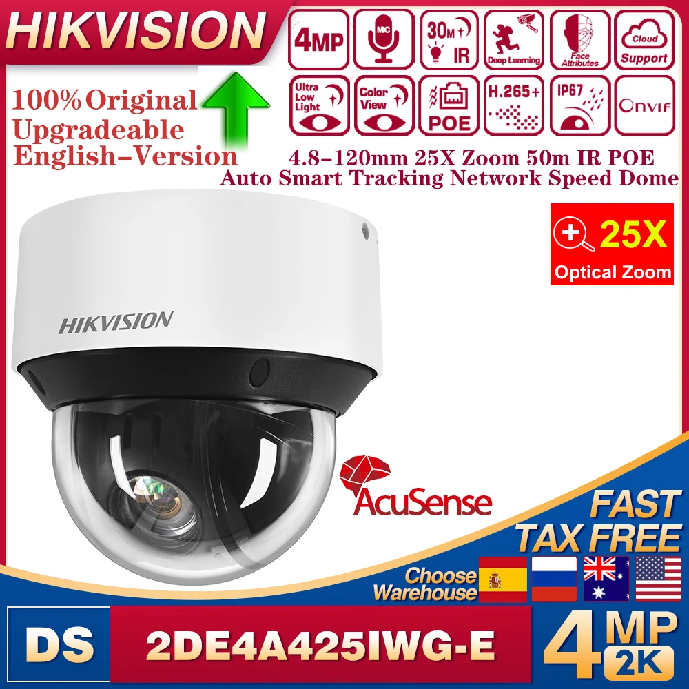 Hikvision DS-2DE4A425IWG-E 4-inch 4MP 25X Powered by DarkFighter IR Network Speed Dome Face Capture Video Surveillance IP Camera
Hikvision DS-2DE4A425IWG-E 4-inch 4MP 25X Powered by DarkFighter IR Network Speed Dome Face Capture Video Surveillance IP Camera