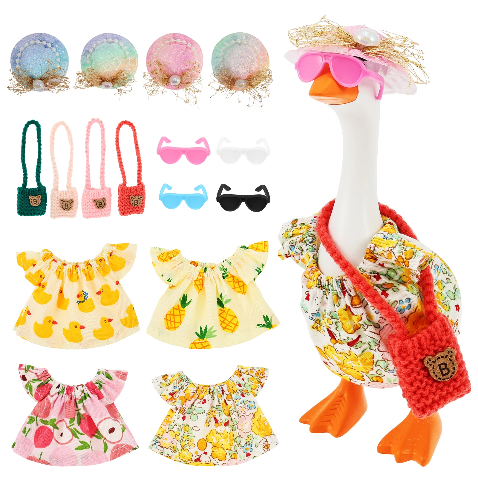 7 Inch Desk Goose Outfits Cute Mini Desk Goose Clothes Decorative Summer Desktop Geese Clothes with Hats Glasses Bags for Decor
7 Inch Desk Goose Outfits Cute Mini Desk Goose Clothes Decorative Summer Desktop Geese Clothes with Hats Glasses Bags for Decor