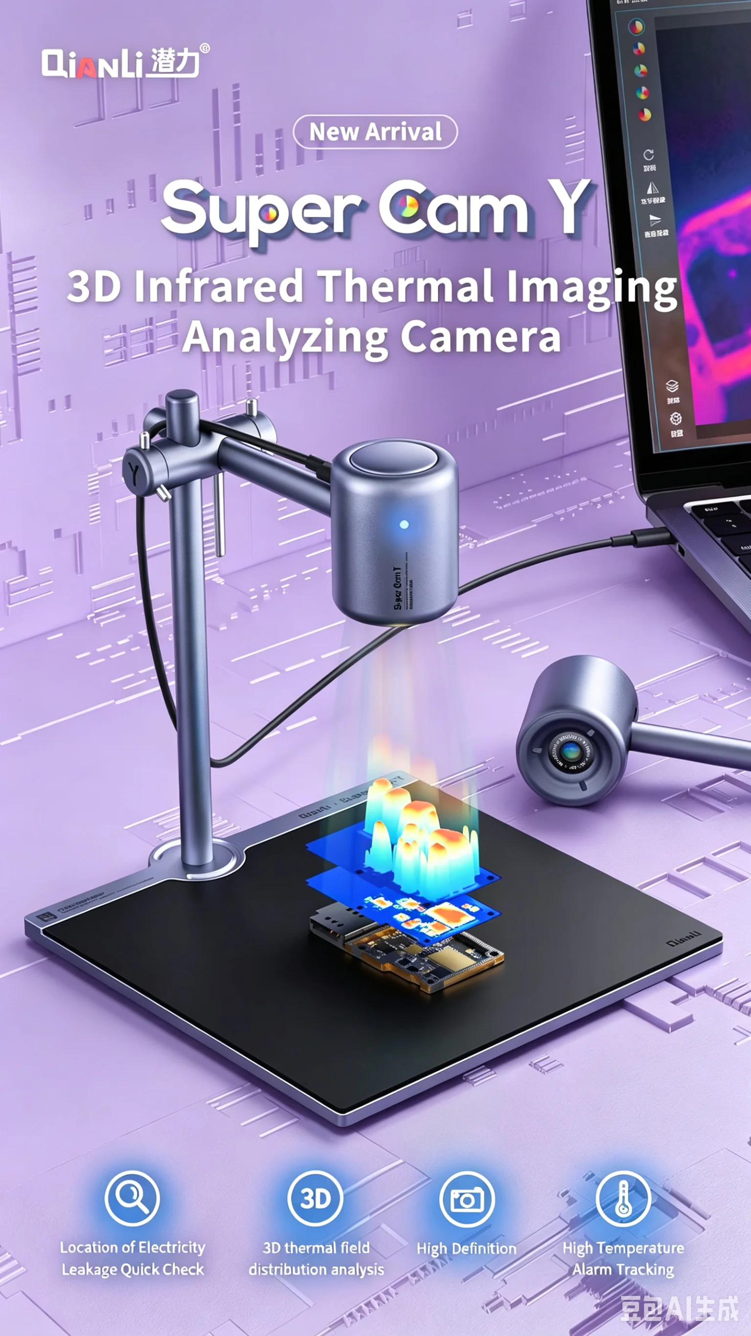 Super Cam Y 3D thermal imaging analysis tool, 256x192 pixel resolution, used for thermal diagnostics in mobile phone repair.
Super Cam Y 3D thermal imaging analysis tool, 256x192 pixel resolution, used for thermal diagnostics in mobile phone repair.