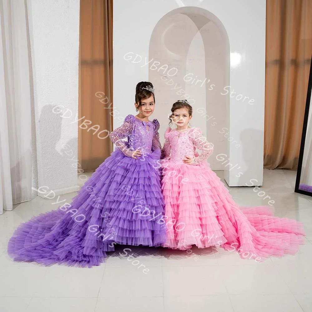 Full Sleeve Flower Girl Dresses for Wedding Long Tail Sequins Tiered Tulle Princess Pageant Gown Kids Custom Made Birthday Dress
Full Sleeve Flower Girl Dresses for Wedding Long Tail Sequins Tiered Tulle Princess Pageant Gown Kids Custom Made Birthday Dress