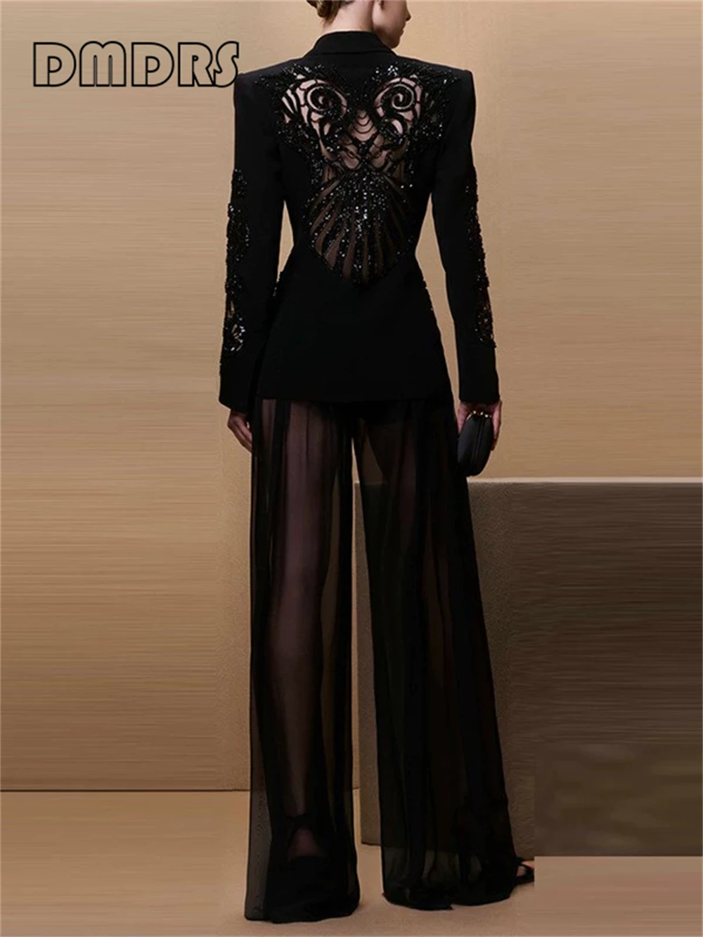 High Street Women's Beaded Suit Set Two Pieces Illusion Blazer Chiffon Long Pants, Plus Size Real Images Evening Party Outfit
High Street Women's Beaded Suit Set Two Pieces Illusion Blazer Chiffon Long Pants, Plus Size Real Images Evening Party Outfit