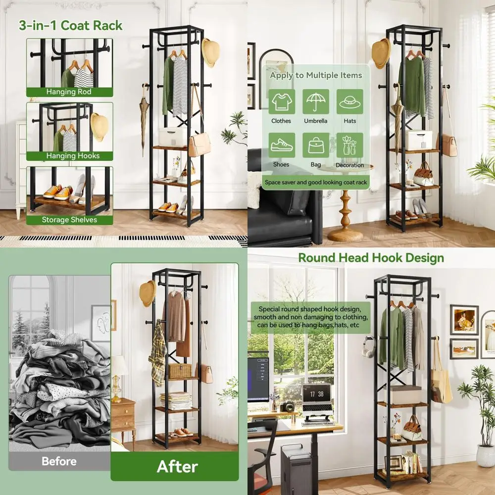 Freestanding Entryway Coat Rack with 3 Shelves & 8 Hooks, Rustic Brown Industrial Style UTMJ088H
Freestanding Entryway Coat Rack with 3 Shelves & 8 Hooks, Rustic Brown Industrial Style UTMJ088H