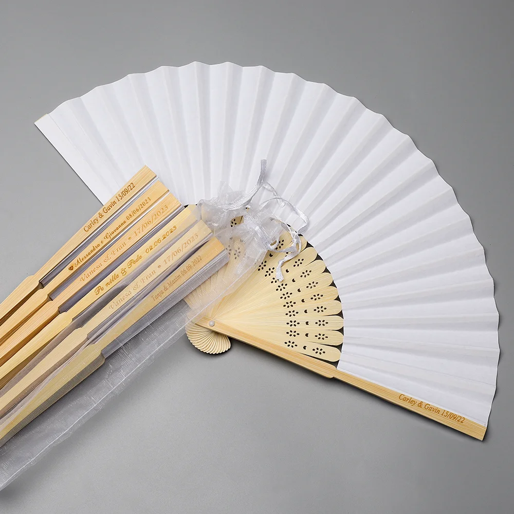 20/50/80 Personalized Engraved White Folding Elegant Paper Fan with Gift bag with organza & Portable Party Wedding Supplies Fan
20/50/80 Personalized Engraved White Folding Elegant Paper Fan with Gift bag with organza & Portable Party Wedding Supplies Fan