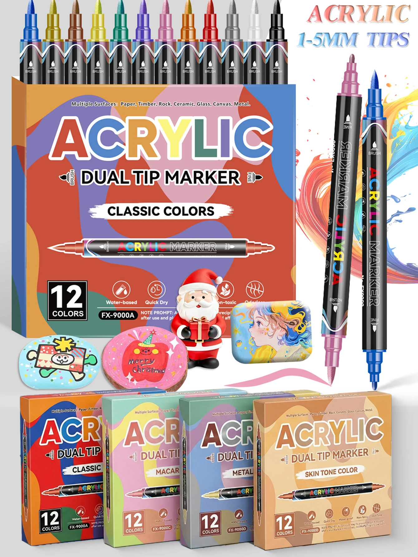 48 Colors, 4 Major Color Schemes, Dual-Tip Water-Based Acrylic Markers, Suitable for Multiple Materials (Paper / Wood / Ceramic), Classic Colors / Macaron Colors / Metallic Colors / Skin Tone Series, Quick-Drying and Waterproof, DIY Pens, Art Drawing and
48 Colors, 4 Major Color Schemes, Dual-Tip Water-Based Acrylic Markers, Suitable for Multiple Materials (Paper / Wood / Ceramic), Classic Colors / Macaron Colors / Metallic Colors / Skin Tone Series, Quick-Drying and Waterproof, DIY Pens, Art Drawing and