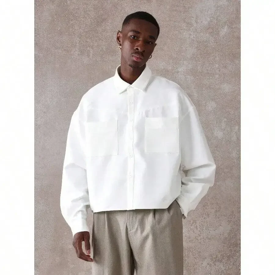 Mens Loose Fit White Woven Shirt With Drop Shoulder And Front Pockets
Mens Loose Fit White Woven Shirt With Drop Shoulder And Front Pockets