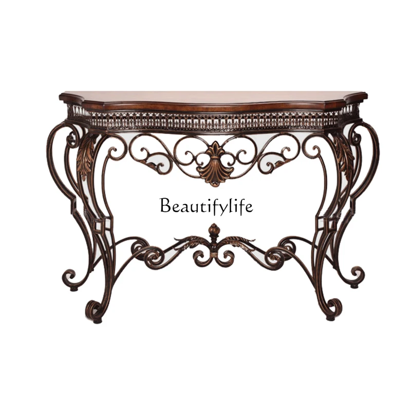 American wrought iron entrance table furniture French decorative strip case European retro entrance cabinet
American wrought iron entrance table furniture French decorative strip case European retro entrance cabinet