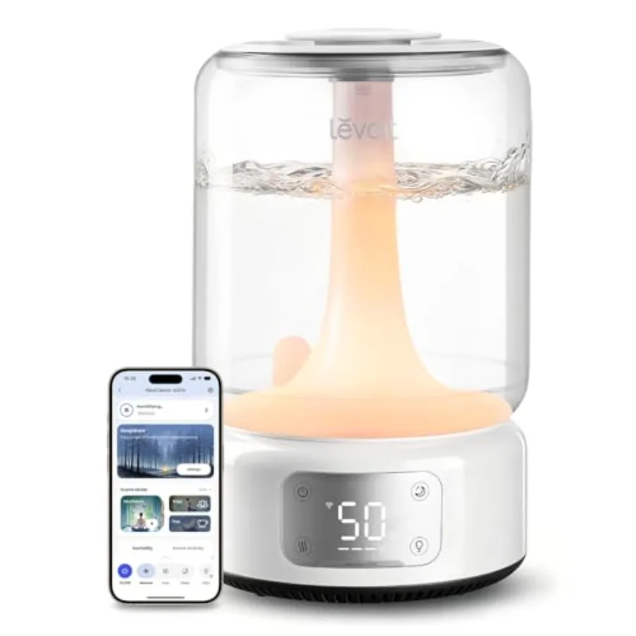 Bedroom large room humidifier, 6.2L BPA-free plastic, white, quiet 26dB operation with smart app and voice control, top-fill de
Bedroom large room humidifier, 6.2L BPA-free plastic, white, quiet 26dB operation with smart app and voice control, top-fill de