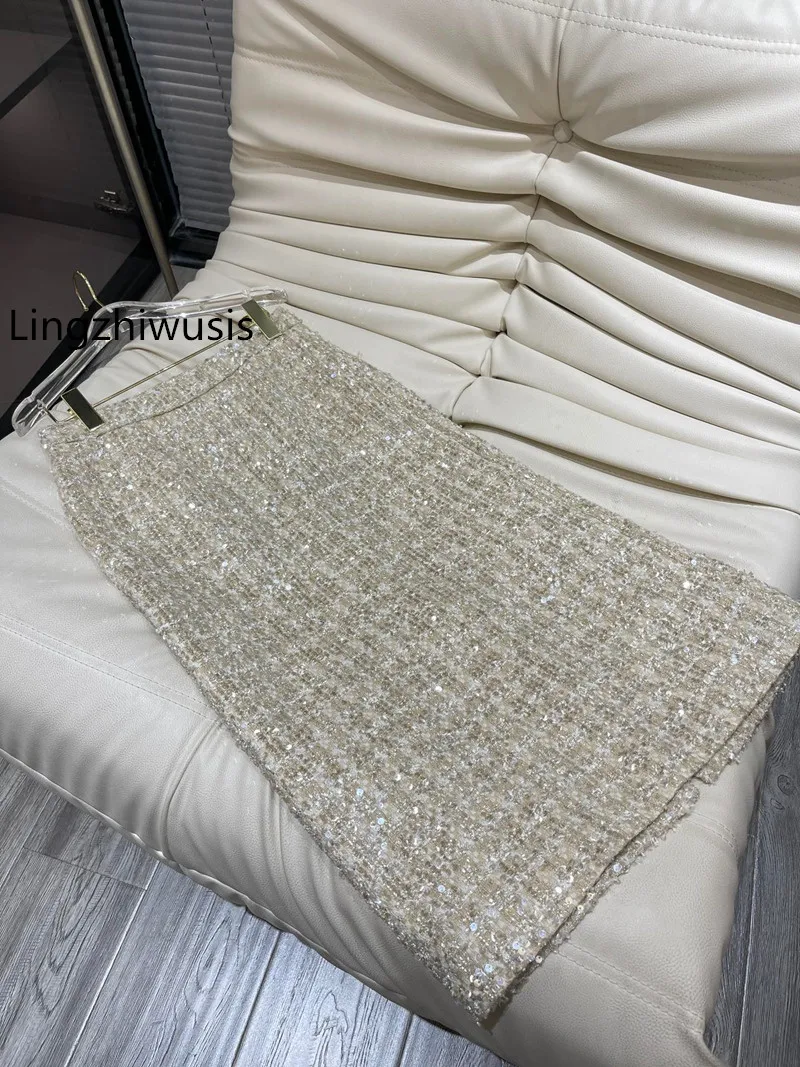Lingzhiwusis Sequins Skirt French Elegant Lades Top Quality A-Line Skirts Spring Autumn Golden New Arrival
Lingzhiwusis Sequins Skirt French Elegant Lades Top Quality A-Line Skirts Spring Autumn Golden New Arrival
