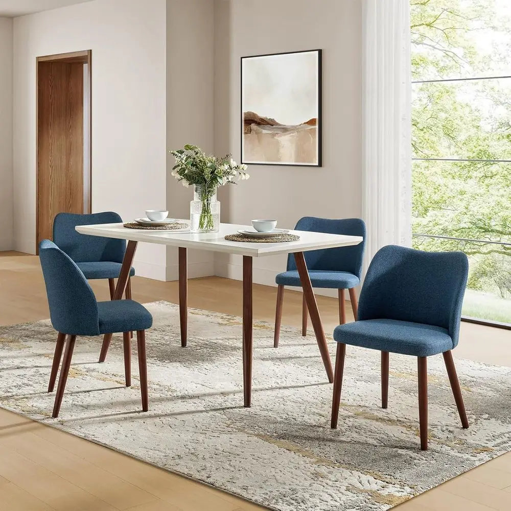 Set of 4 Modern Navy Upholstered Dining Chairs with Curved Padded Back and Wood Legs
Set of 4 Modern Navy Upholstered Dining Chairs with Curved Padded Back and Wood Legs