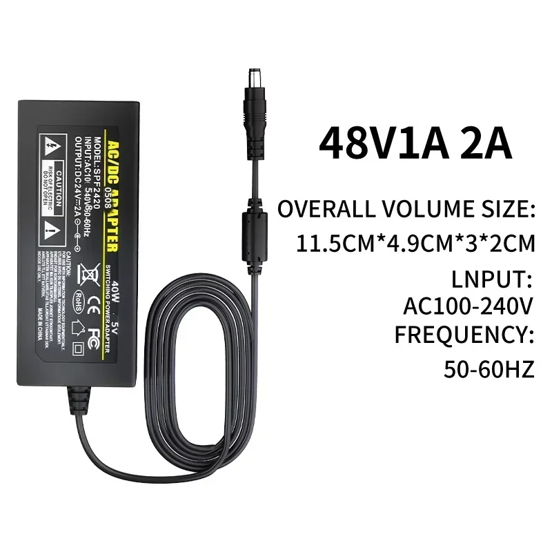 1PCS DC 48V1A 48V2A power adapter, switch transformer socket 5.5 x 2.5mm, Suitable for LED light strips desktop
1PCS DC 48V1A 48V2A power adapter, switch transformer socket 5.5 x 2.5mm, Suitable for LED light strips desktop