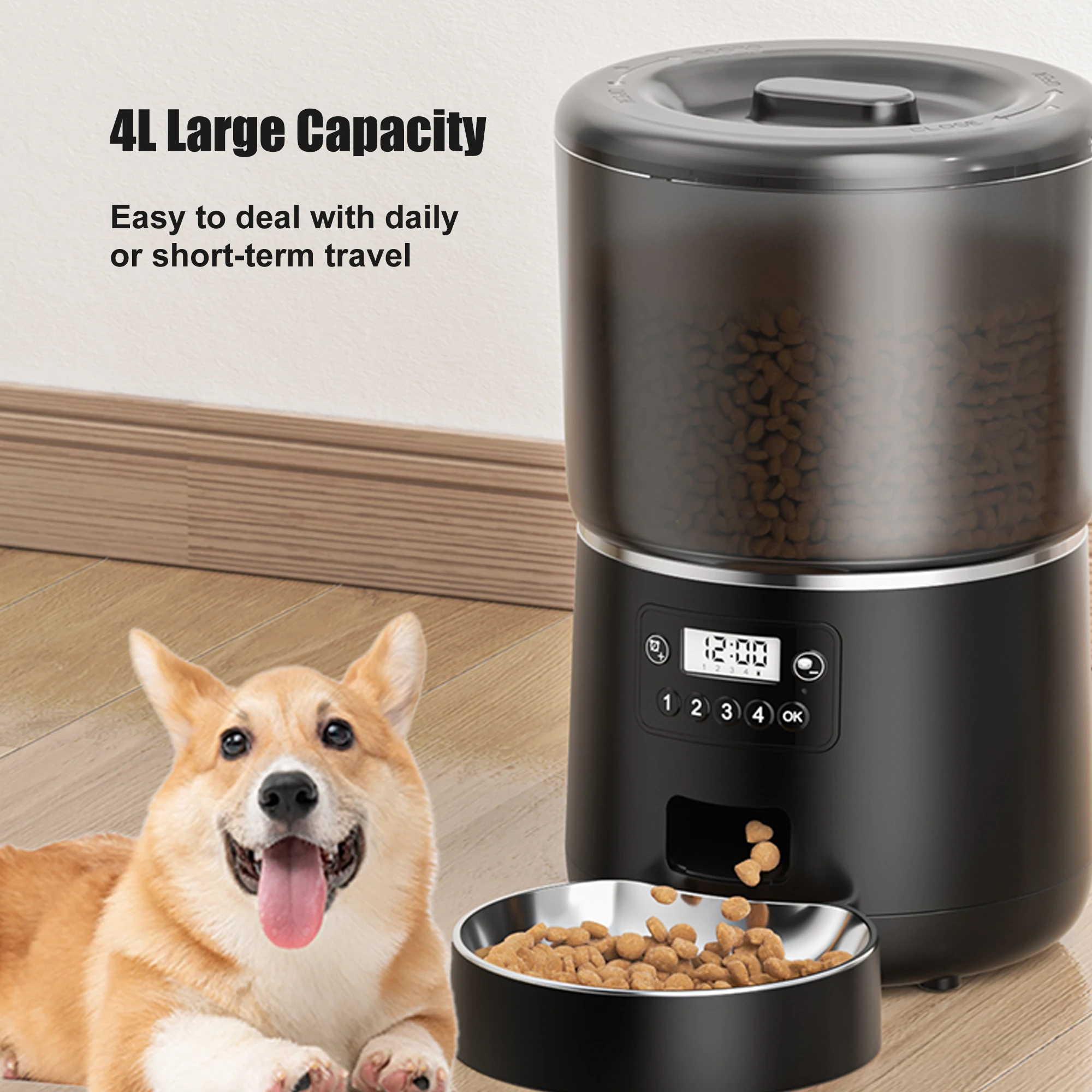 Stainless Steel Bowl 4L Automatic Cat Feeder Timed Dog Feeder Dried Food Pet Food Dispenser
Stainless Steel Bowl 4L Automatic Cat Feeder Timed Dog Feeder Dried Food Pet Food Dispenser