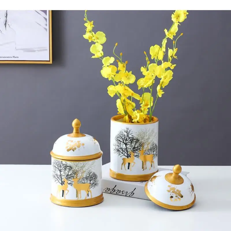 Ceramic Storage with Cover Flower Vase Golden Deer Animal Relief Modern Home Decoration Desktop Accessories
Ceramic Storage with Cover Flower Vase Golden Deer Animal Relief Modern Home Decoration Desktop Accessories