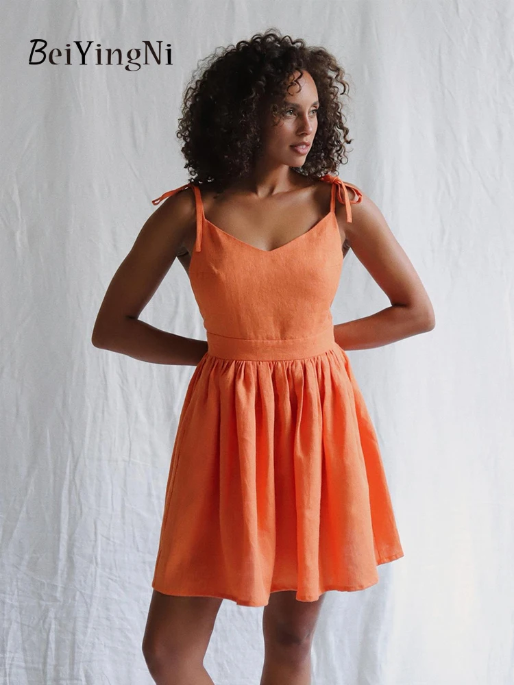 Beiyingni Cotton Sexy Backless Spaghetti Strap A-line Dresses for Women Club Party New Fashion Bandage Short Dress Black Orange
Beiyingni Cotton Sexy Backless Spaghetti Strap A-line Dresses for Women Club Party New Fashion Bandage Short Dress Black Orange
