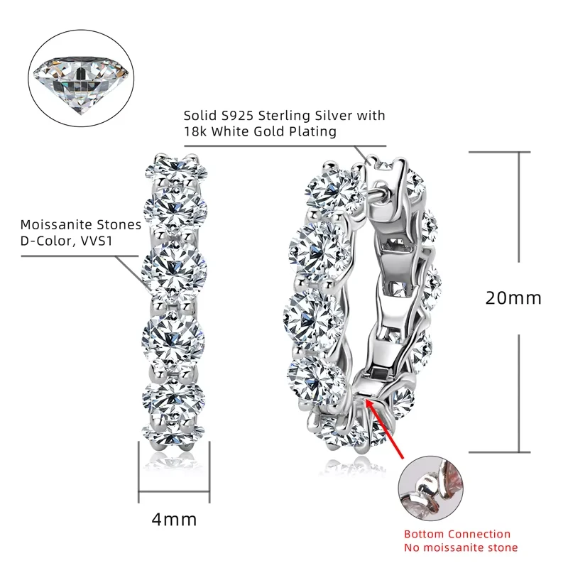Женские серьги OXTAO D цвета 4 мм с муассанитом, серебро 925 пробы, роскошные серьги-кольца вечности, 14 К, с желтым покрытием, свадебные украшения 
Женские серьги OXTAO D цвета 4 мм с муассанитом, серебро 925 пробы, роскошные серьги-кольца вечности, 14 К, с желтым покрытием, свадебные украшения