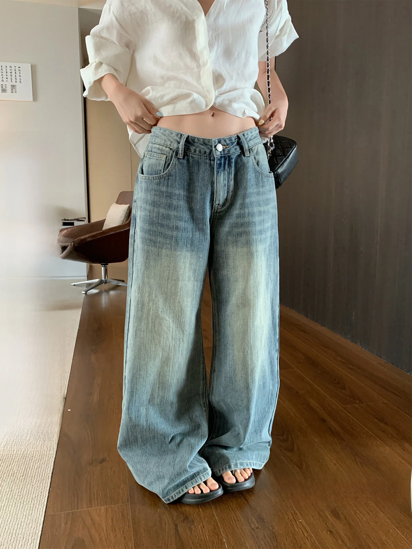 Blue High Waist Straight Leg Knife Jeans Women's Summer New Small Size Loose Wide Leg Floor Length Pants
Blue High Waist Straight Leg Knife Jeans Women's Summer New Small Size Loose Wide Leg Floor Length Pants