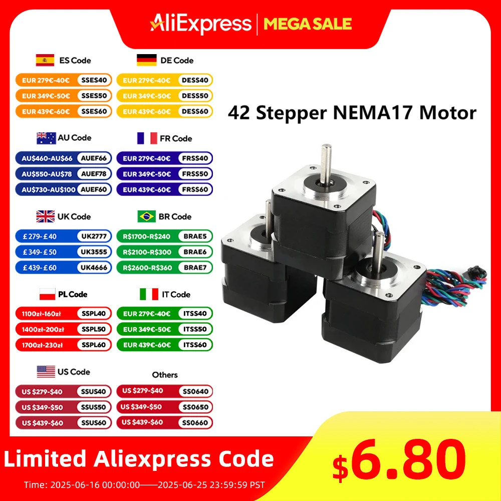 42 Stepper NEMA17 Motor Extruder Motor 3D Printer X-axis Y-axis 1.8 Degree 1.5A 2 Phase 4 Wires Motor For Prusa i3 MK2 MK3 MK3S
42 Stepper NEMA17 Motor Extruder Motor 3D Printer X-axis Y-axis 1.8 Degree 1.5A 2 Phase 4 Wires Motor For Prusa i3 MK2 MK3 MK3S