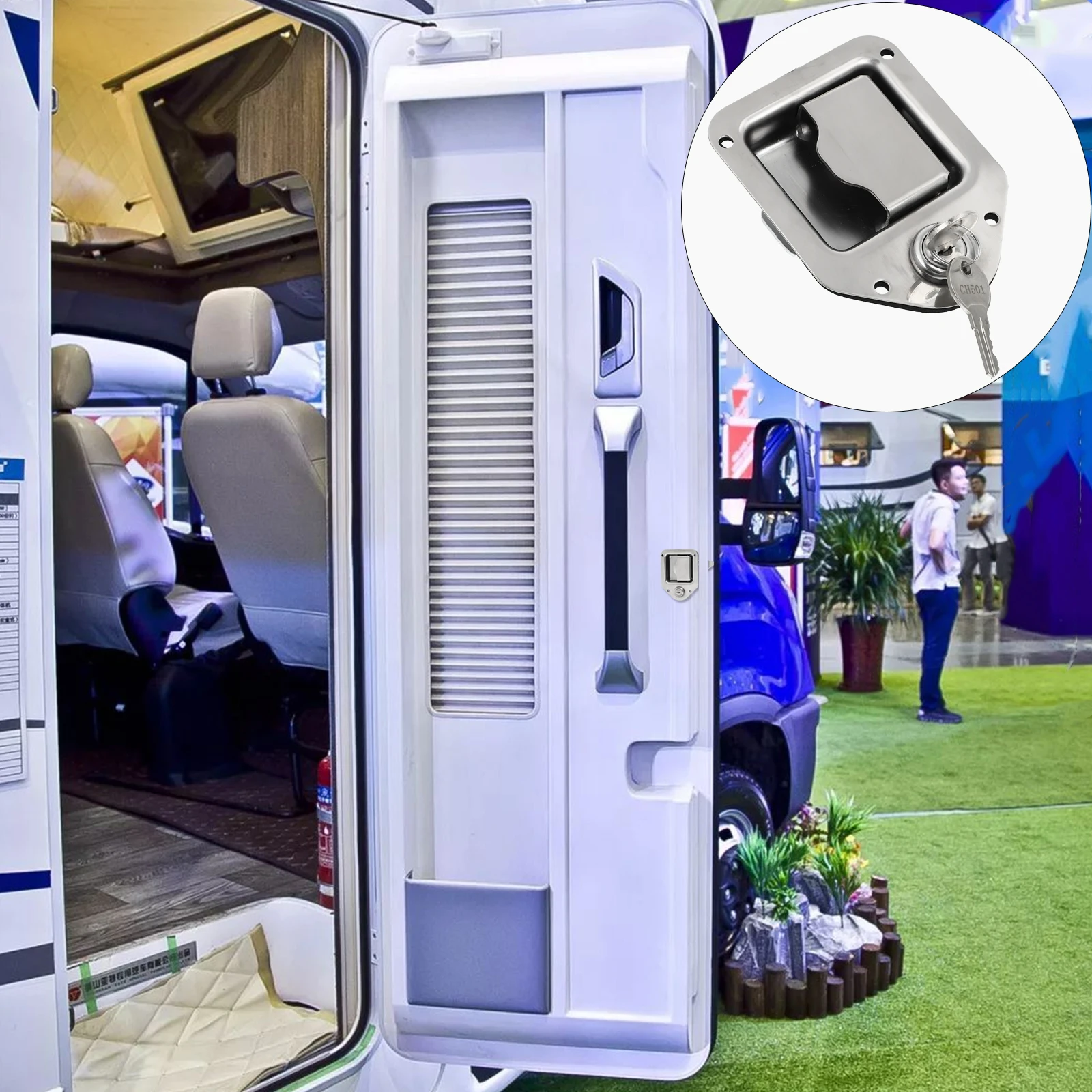 Stainless Steel Tool Box Lock RV Door Accessory Silver Color Durable Camper Latch Travel Trailer Parts Outdoor Use
Stainless Steel Tool Box Lock RV Door Accessory Silver Color Durable Camper Latch Travel Trailer Parts Outdoor Use