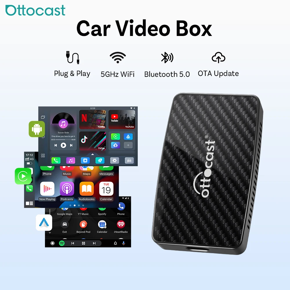 OTTOCAST Play2Video Pro Беспроводной адаптер Carplay Android Auto Video Ai Box Встроенный Youtube Netflix для автомобиля с проводным Carplay
OTTOCAST Play2Video Pro Беспроводной адаптер Carplay Android Auto Video Ai Box Встроенный Youtube Netflix для автомобиля с проводным Carplay