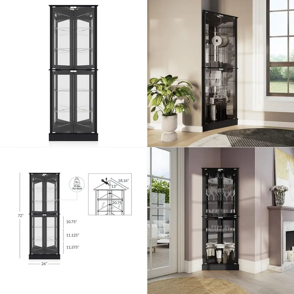 Lighted Corner Display Curio Cabinet Wooden Shelving Unit with Tempered Glass Door, Bar and Liquor Storage Area with 6 Shelves
Lighted Corner Display Curio Cabinet Wooden Shelving Unit with Tempered Glass Door, Bar and Liquor Storage Area with 6 Shelves