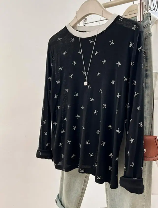 Women's Top Summer New Fashion Y2K Casual Style Bow Print Color Blocked Round Neck Loose See Through Long Sleeved Top
Women's Top Summer New Fashion Y2K Casual Style Bow Print Color Blocked Round Neck Loose See Through Long Sleeved Top