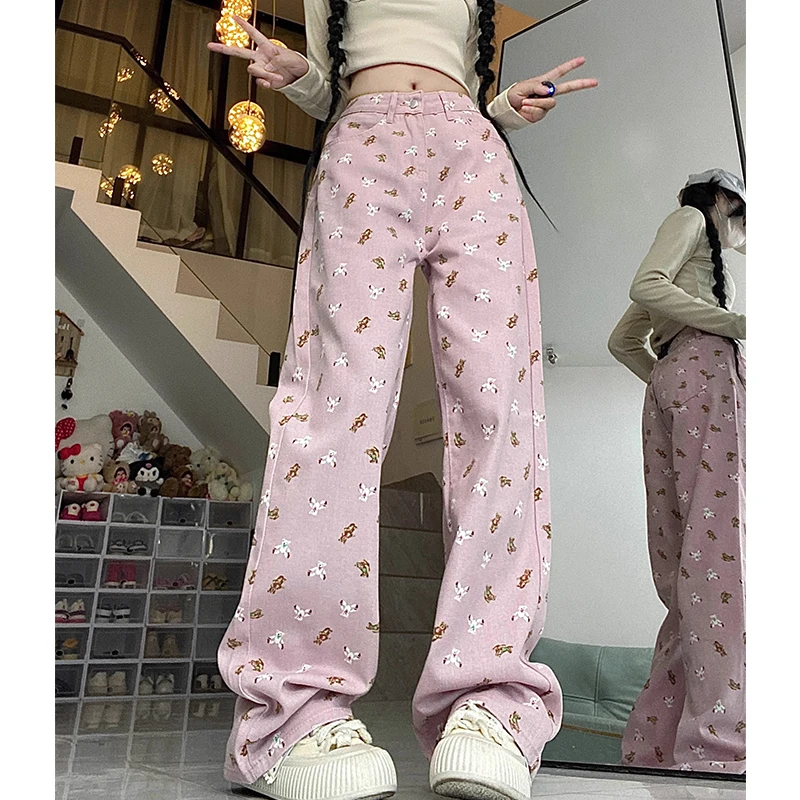 Korea Sweet Pink Printed Jeans for Women Spring/summer Straight Leg Wide Leg Casual Pants 2024 Y2K Casual Street Jeans for Women
Korea Sweet Pink Printed Jeans for Women Spring/summer Straight Leg Wide Leg Casual Pants 2024 Y2K Casual Street Jeans for Women