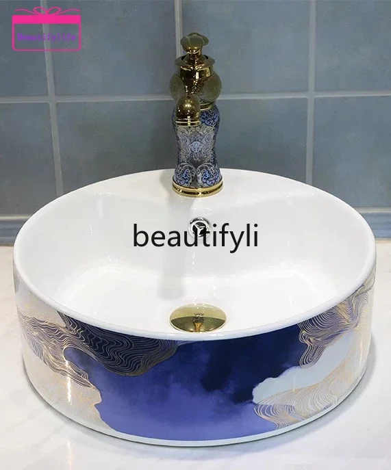 YL Ceramic bathroom wash basin on the table basin Chinese blue and white porcelain art creative round wash basin small
YL Ceramic bathroom wash basin on the table basin Chinese blue and white porcelain art creative round wash basin small