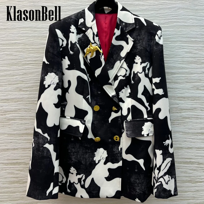 9.10 KlasonBell женский осенне-зимний новый двубортный пиджак с абстрактным буквенным принтом и лацканами, украшенный металлическими пуговицами, куртка
9.10 KlasonBell женский осенне-зимний новый двубортный пиджак с абстрактным буквенным принтом и лацканами, украшенный металлическими пуговицами, куртка