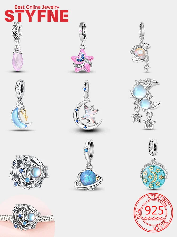 925 Sterling Silver Zircon Moon Stars Planets Charms Beads Pendant Fit DIY Women S925 Jewelry Original Bracelet Necklace Gift
925 Sterling Silver Zircon Moon Stars Planets Charms Beads Pendant Fit DIY Women S925 Jewelry Original Bracelet Necklace Gift